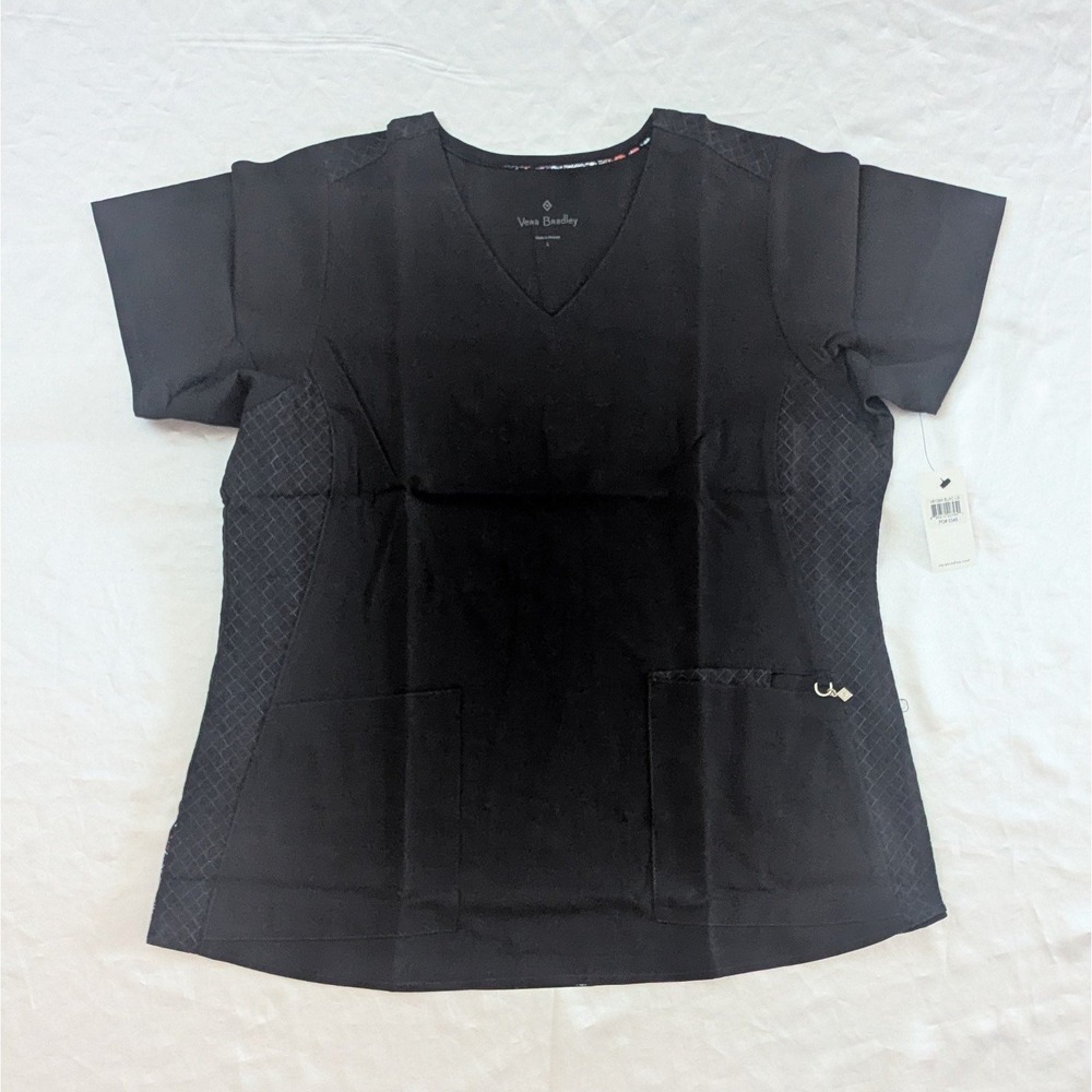 New Vera Bradley Medical Nurse Doctor Uniform Scrub Top V-Neck Black Large